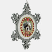 Paw Prints and Gold Frame Custom Pet Photo スノーフレークピューターオーナメント (左)