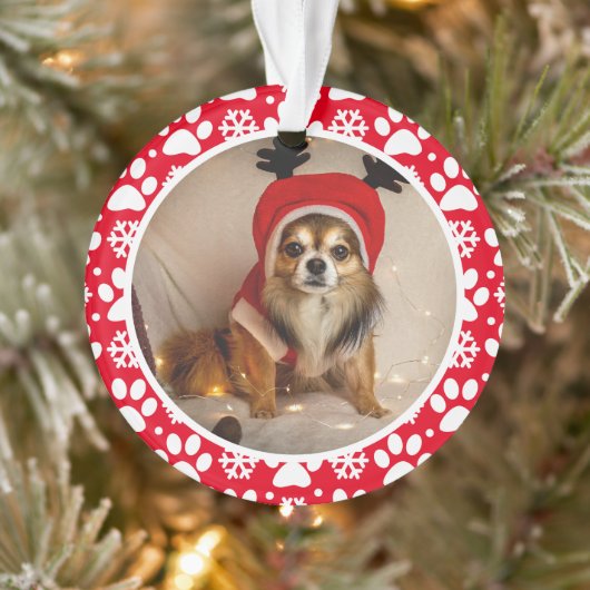 Paw Prints and Snowflaks Frame カスタムPet Photo オーナメント (ツリー)