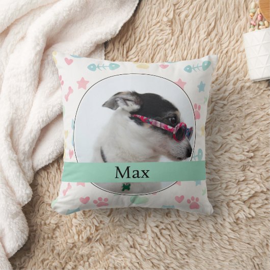 Paw Prints & Hearts Custom Dog Photo  クッション (ブランケット)