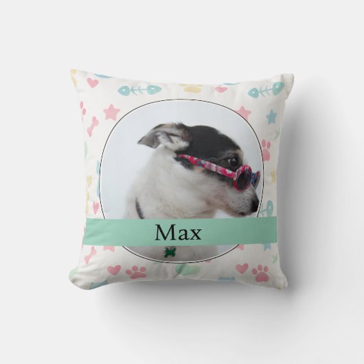 Paw Prints & Hearts Custom Dog Photo  クッション (正面)
