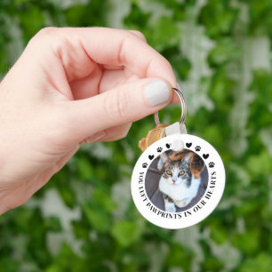 Paw Prints In OurハートPet Memorial Round Photo キーホルダー