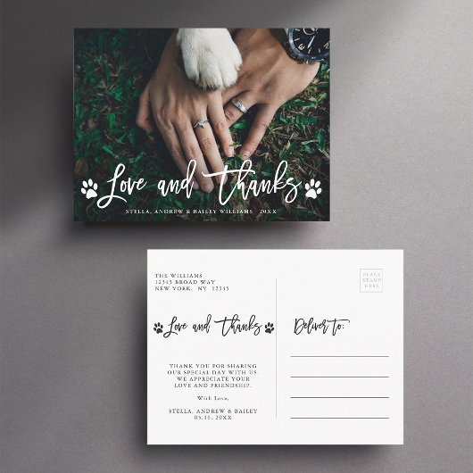Paw Prints Love & 感謝してい |写真ありがとう ポストカード