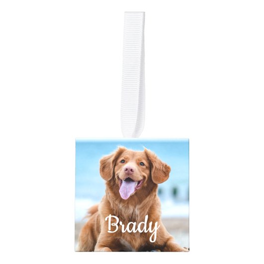 Paw Prints On OurハートPet記念写真 キューブオーナメント (正面)