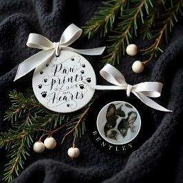Paw Prints on Our Photo Memorialハートスクリプトペットフォトメモリア オーナメント