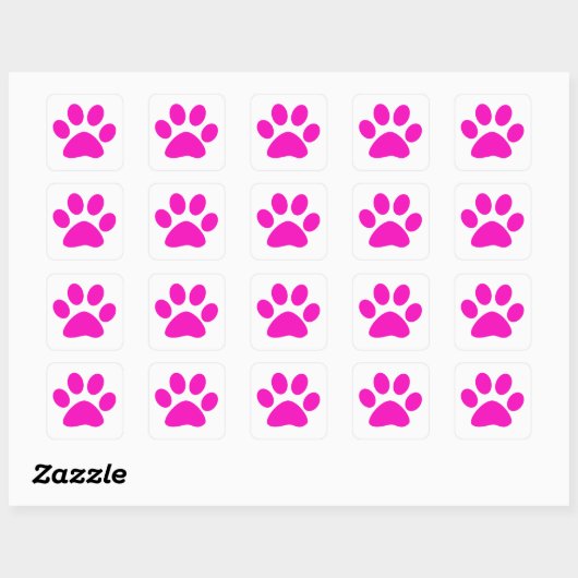 Paw Prints Pattern Custom Cute Hot Pink スクエアシール (シート)