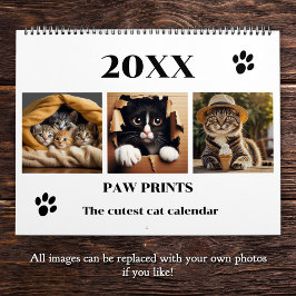 Paw Prints Pet Cat Photo Art Large カレンダー
