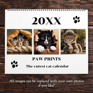 Paw Prints Pet Cat Photo Art Large カレンダー