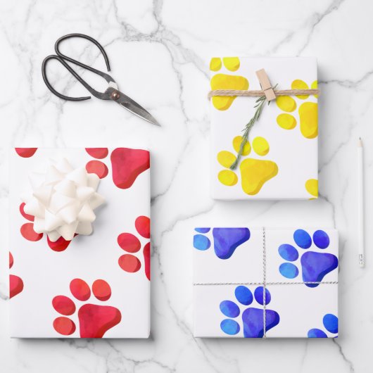 Paw Prints Pets Dogs Cats Gift Wrapおもしろい ラッピングペーパーシート (正面)