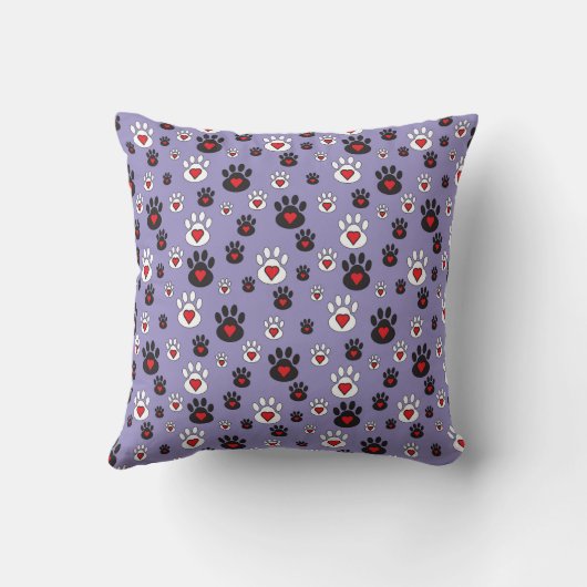 Paw Prints Red Hearts on Blue クッション (裏面)