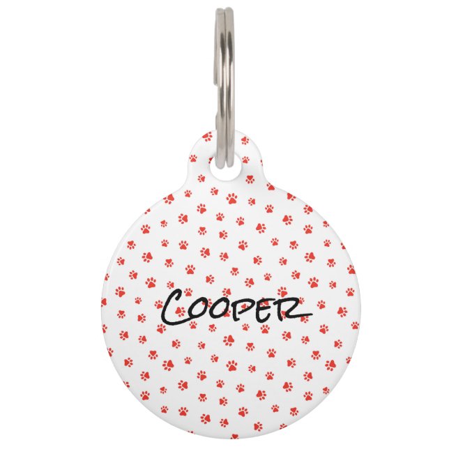 Paw Prints Red NAME Black Pets Dog Cat SCAN ペット　ネームタグ (正面)
