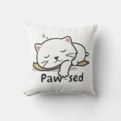 Paw-sed Cat Throw Pillow – Soft & Snuggly Nap Deco クッション (正面)