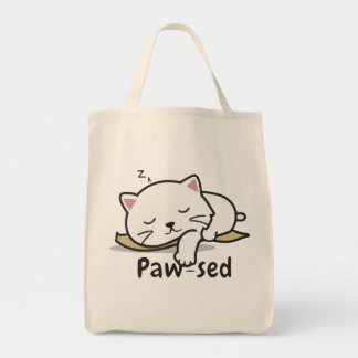 Paw-sed Cute Cat Tote – Lazy Kitty Cotton Bag トートバッグ