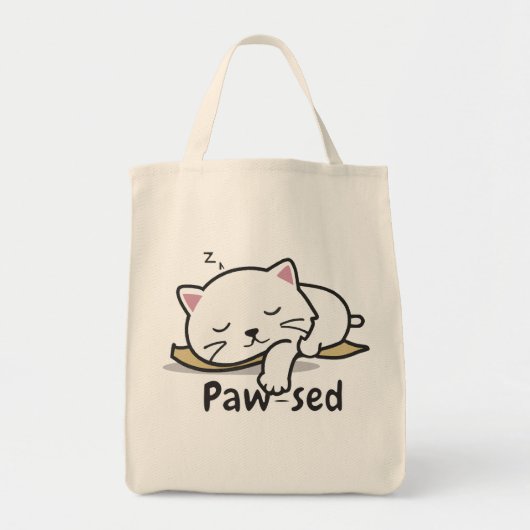 Paw-sed Cute Cat Tote – Lazy Kitty Cotton Bag トートバッグ (正面)