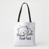 Paw-sed Cute Cat Tote – Lazy Kitty Cotton Bag トートバッグ (正面)