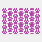 Paw Shape Plaid Pink Purple Cat Dog ラッピングペーパーシート (正面)