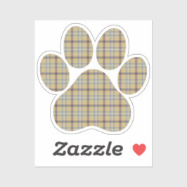 Paw Shape Plaid Tan Dog Cat シール