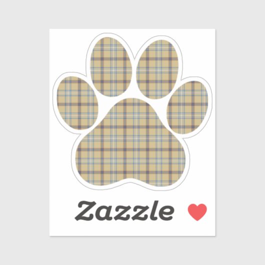 Paw Shape Plaid Tan Dog Cat シール (シート)