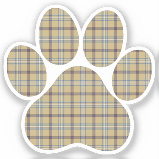 Paw Shape Plaid Tan Dog Cat シール (正面)