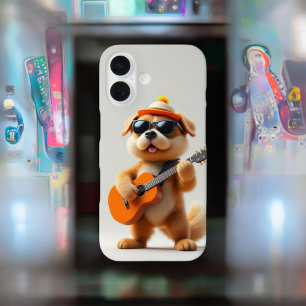 Paw-sitive Vibes:かわいい犬とギター iPhone 16ケース