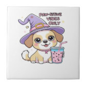 Paw-sitive Vibes Only Cute Dog With Bubble Tea Hal タイル (正面)