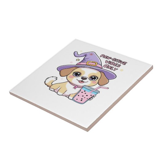 Paw-sitive Vibes Only Cute Dog With Bubble Tea Hal タイル (側面)