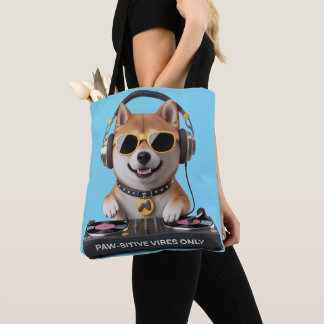Paw-sitive Vibes Only - DJ柴犬ドッグアート トートバッグ