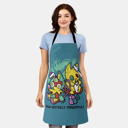 Paw-sitively Frightful | Monstrous Cats Halloween  エプロン (着用した状態)