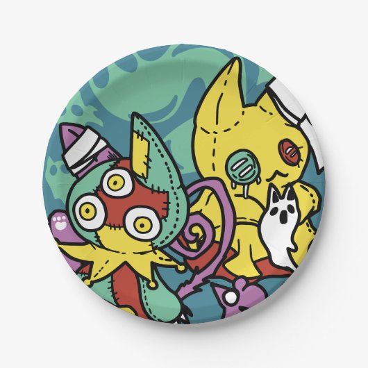 Paw-sitively Frightful | Monstrous Cats Halloween  ペーパープレート (正面)