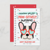 Paw-some Dog Pun Kids Classroom Valentinesカード 招待状 (正面/裏面)