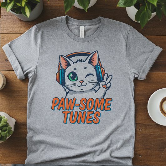 Paw-Some Tunes T-Shirt: Funny Cat トライブレンドＴシャツ