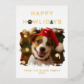 Paw Spruces Happy Howlidays Dog Christmas 箔シーズンカード (正面)