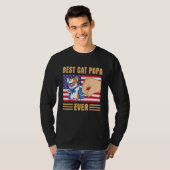 Paw Touching Hand US Flag America Best Cat Papa Ev Tシャツ (正面フル)