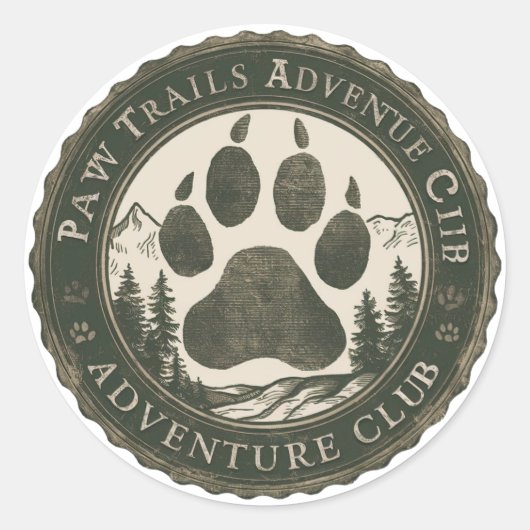 Paw Trails Adventure Club — Vintage Badge Sticker ラウンドシール (正面)