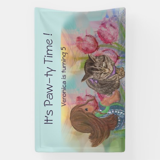 Paw-tyタイム誕生日ウェルカムバナー 横断幕 (縦)