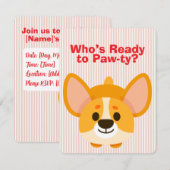 Paw-ty Time Corgi Birthday 招待状 (正面/裏面)