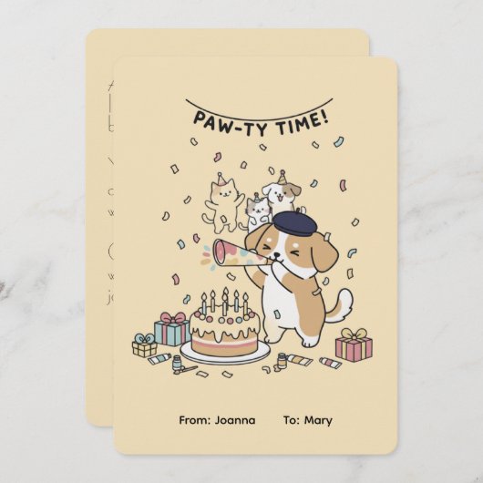 Paw-ty Time! Cute Dog & Cats Joyful Birthday Card (正面/裏面)