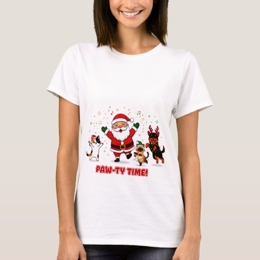 Paw-ty Time: Santa’s Festive Furry Fiesta Tシャツ (正面)