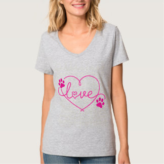 Pawfect Love – ピンクのハート&ポープリントペットラバー Tシャツ