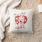 Pawfect Valentine – 愛らしい白いJindo Puppy クッション (ブランケット)