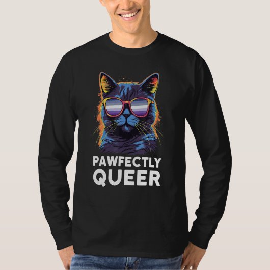 Pawfectly Queer  Cat With Sunglasses Butch Lesbian Tシャツ (正面)