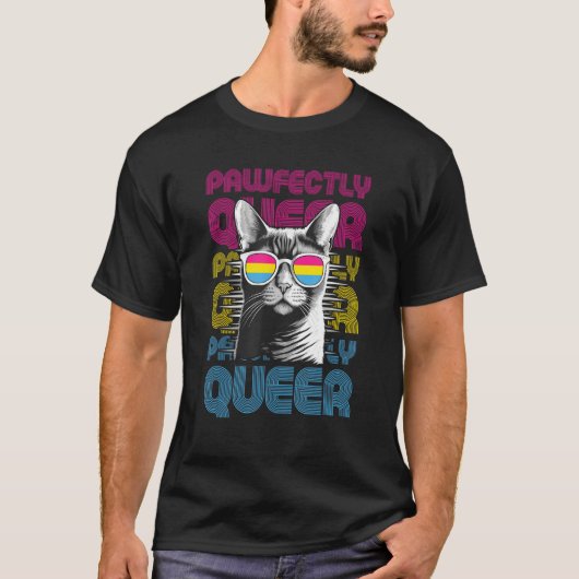 Pawfectly Queer  Cat With Sunglasses Pansexual Pri Tシャツ (正面)