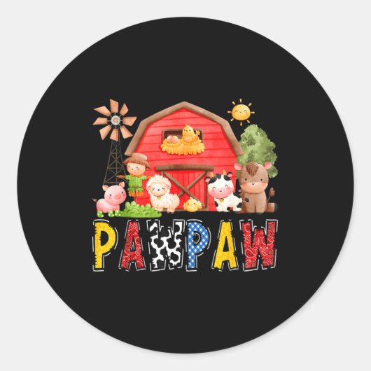Pawpaw Red Farm Cow Birthday Boy Matching Family P ラウンドシール (正面)