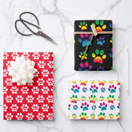 Pawprint Dog Wrapping紙フラットシートセット3 ラッピングペーパーシート