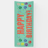 pawprintsとの犬のパーティーのハッピーバースデー 横断幕 (縦)