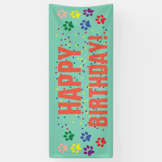pawprintsとの犬のパーティーのハッピーバースデー 横断幕 (縦)