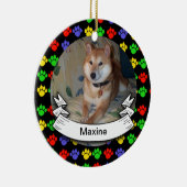 Pawprintsのパーソナライズな写真の円形のオーナメント セラミックオーナメント (右)