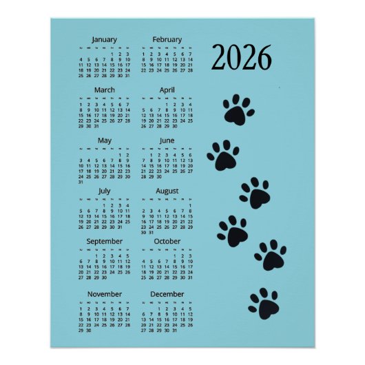 Pawprints Design 2026 Calendar Poster ポスター (正面)