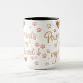 Pawprints on Myハート-赤面ピンク&バラ金ゴールド マグカップ (中央)