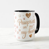Pawprints on Myハート-赤面ピンク&バラ金ゴールド マグカップ (正面右)