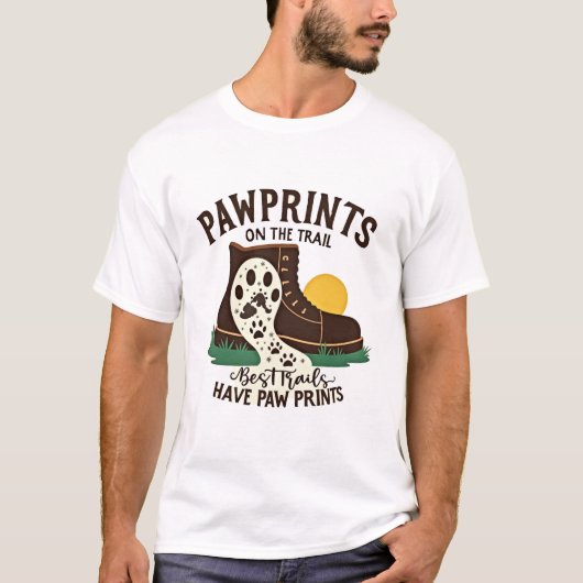 Pawprints On The Trail Hiking Boot Dog Lover Graph Tシャツ (正面)